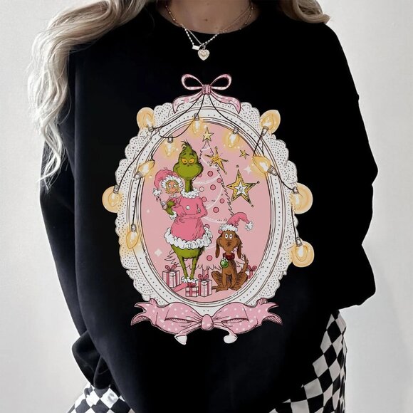 Julia A Tops - Coquette Grinchmas Mean Green Guy Retro Cartoon Merry Xmas Thief Sweatshirt 05